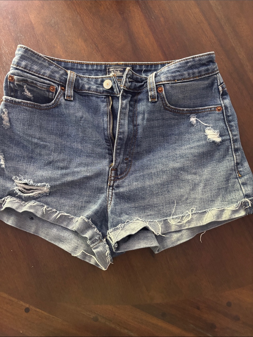 Abercrombie & Fitch Ripped Denim Cutoff Shorts - Medium Blue